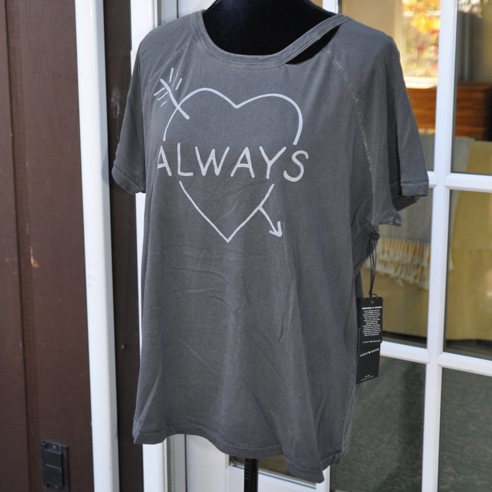 LUCKY BRAND XL ALWAYS Cutout Neckline T-Shirt NEW NWOT - Picture 3 of 6